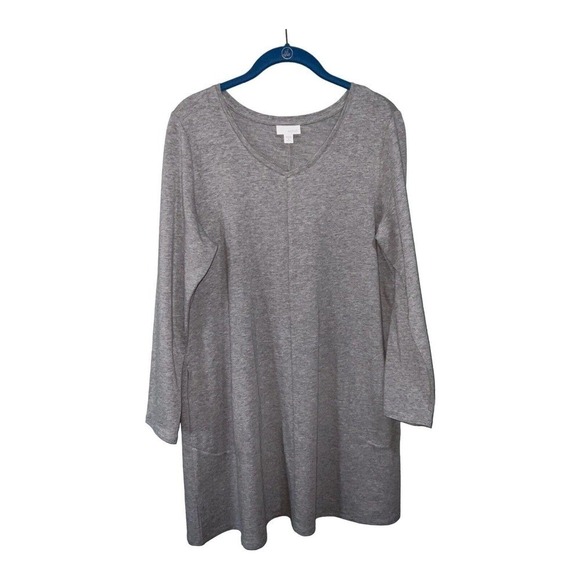 J. Jill Pure J. Jill Gray V Neck Pima Cotton Stretch Shirt Dress Pockets Medium - Picture 1 of 9